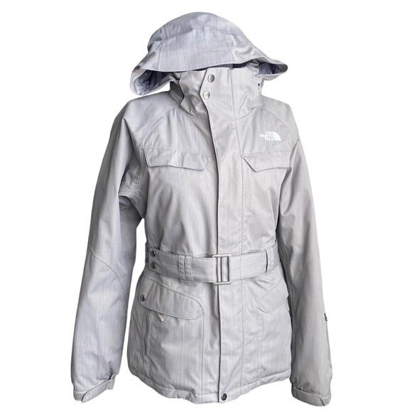 THE NORTH FACE HyVent Insulated Belted Winter Parka Coat SZ M Gray Utility Warm - Picture 1 of 14